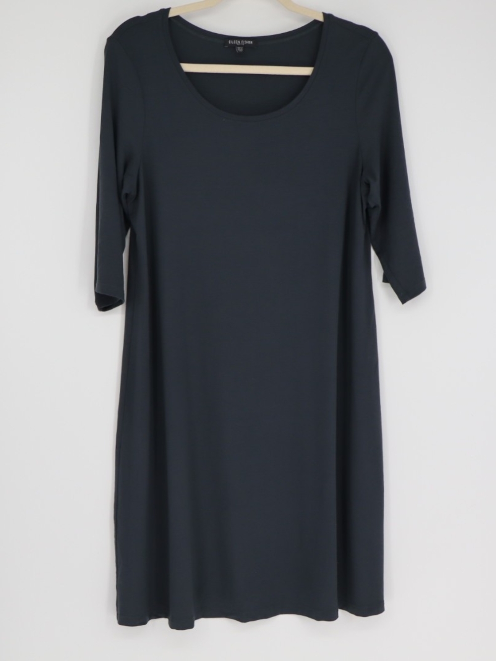 Eileen Fisher Petite Large Gray Stretch Jersey A-Line Midi Dress Made in USA